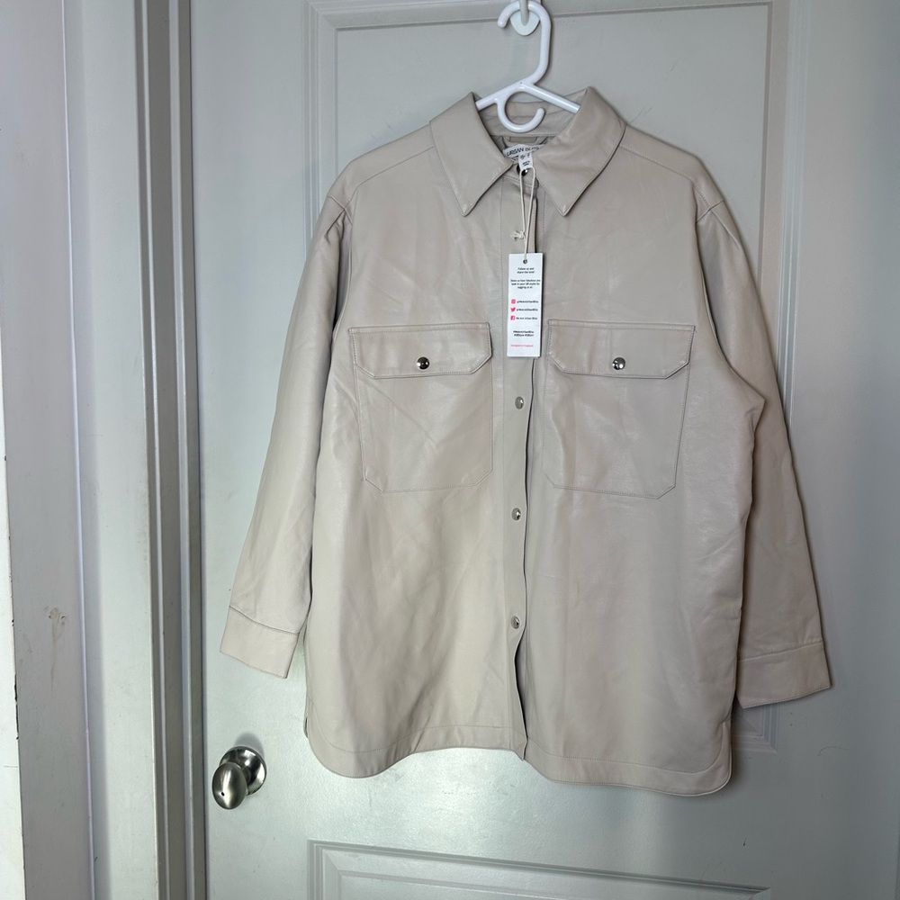 NEW ASOS Urban Bliss Vegan Leather Cream Oversized Button Up Shacket, Size 8 - Picture 12 of 12